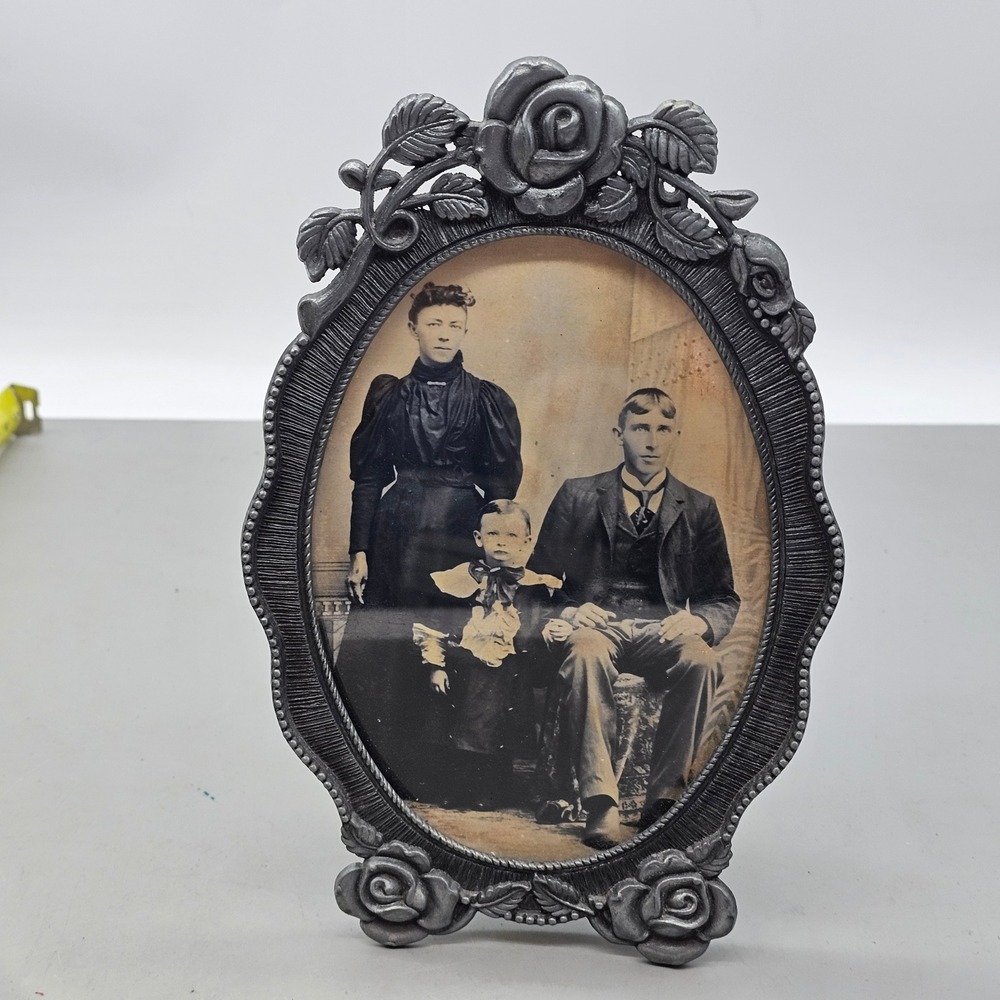 The Weston Gallery Pewter Tone Rose Floral Oval Metal Picture Frame Victorian
